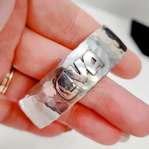 Gail Bird/Yazzie Johnson Personalized EVA Sterling Silver Hammered Cuff Bracelet - Picture 4 of 10